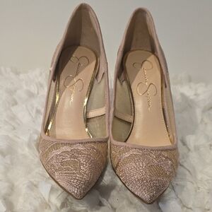 Jessica Simpson Camba Women's Size 7 Blush Lace Pointed Toe Pumps